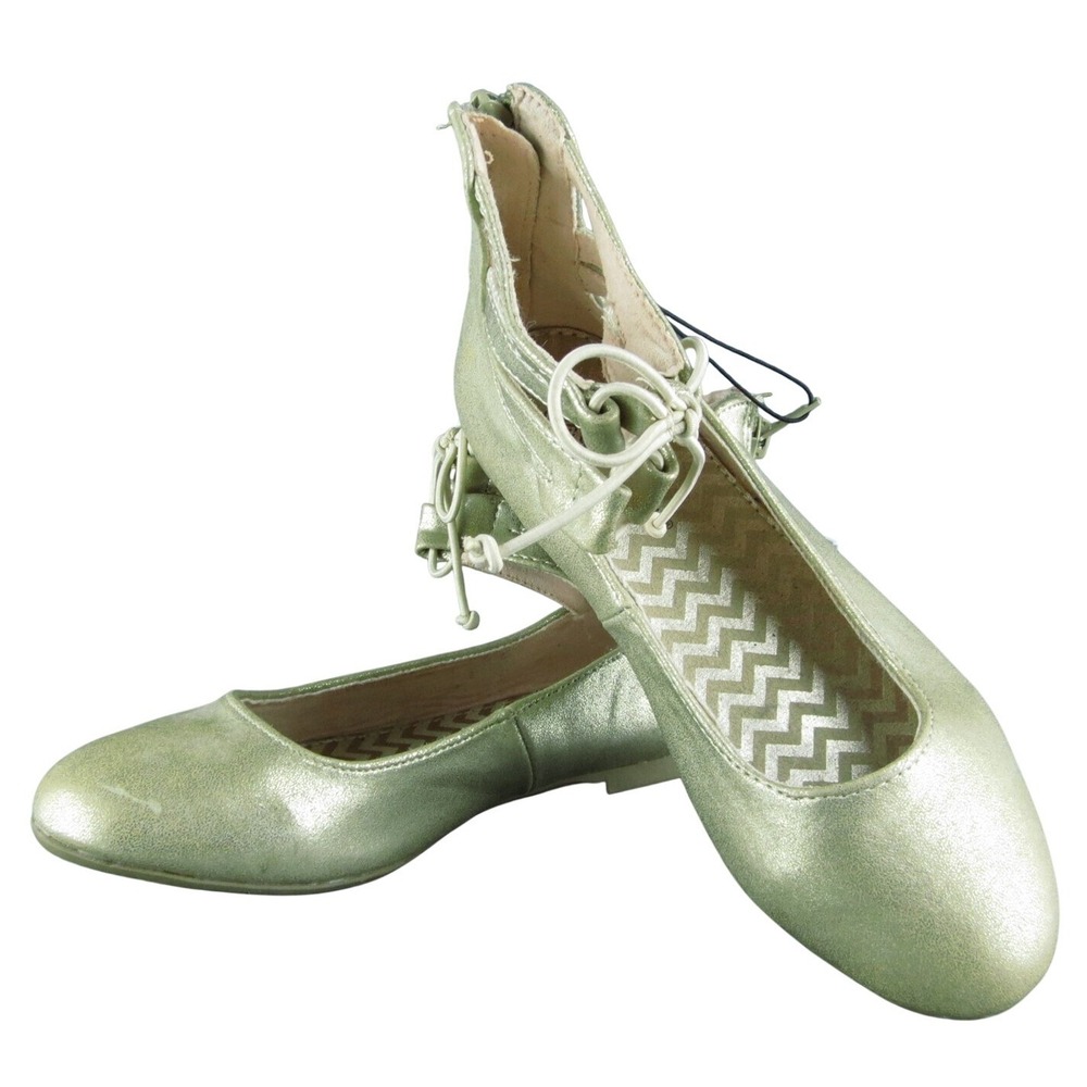 Self Esteem Youth Girls Flat Shoes Size 2 Medium Gold Synthetic Zip